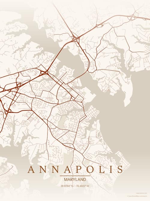 Annapolis map art print in Autumn Embers — minimalist city map poster