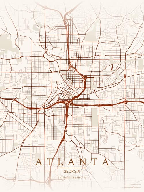 Atlanta map art print in Autumn Embers — minimalist city map poster