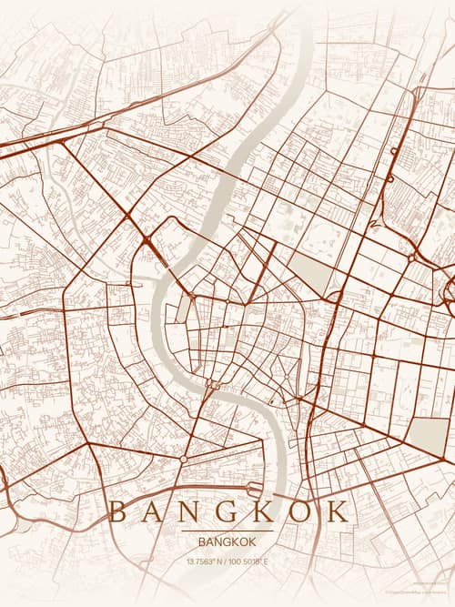 Bangkok map art print in Autumn Embers — minimalist city map poster