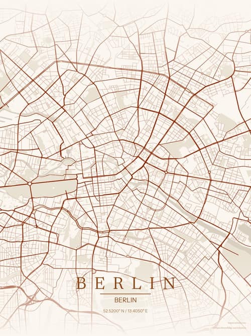 Berlin map art print in Autumn Embers — minimalist city map poster