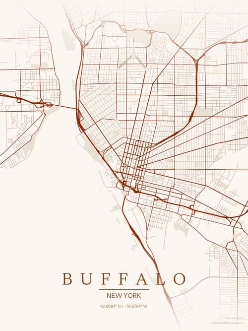 Buffalo map art print in Autumn Embers — minimalist city map poster