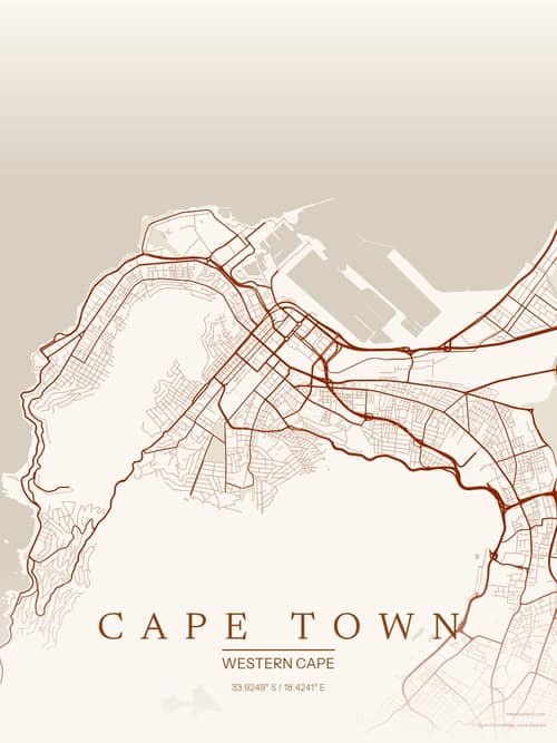Cape Town map art print in Autumn Embers — minimalist city map poster