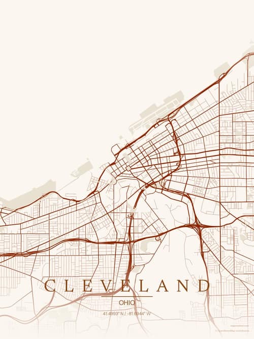 Cleveland map art print in Autumn Embers — minimalist city map poster