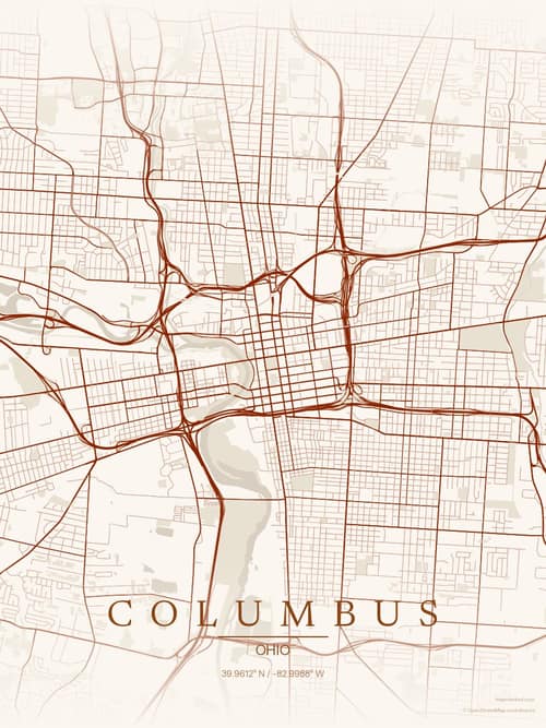 Columbus map art print in Autumn Embers — minimalist city map poster