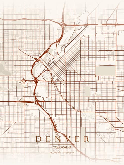 Denver map art print in Autumn Embers — minimalist city map poster