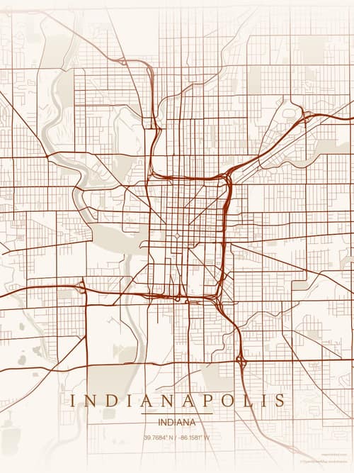 Indianapolis map art print in Autumn Embers — minimalist city map poster