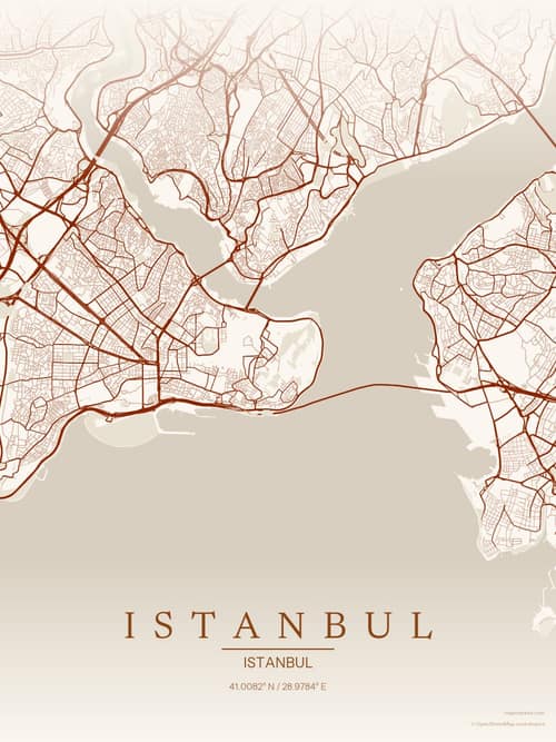 Istanbul map art print in Autumn Embers — minimalist city map poster