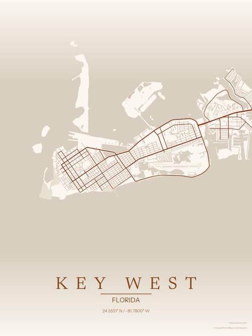 Key West map art print in Autumn Embers — minimalist city map poster