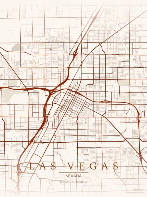 Las Vegas map art print in Autumn Embers — minimalist city map poster