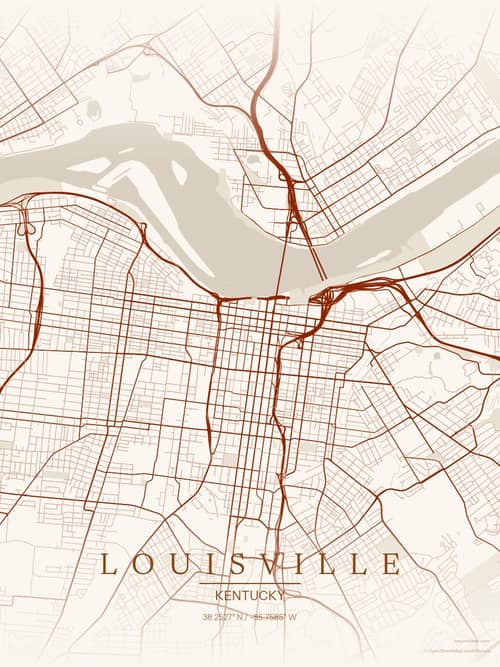 Louisville map art print in Autumn Embers — minimalist city map poster