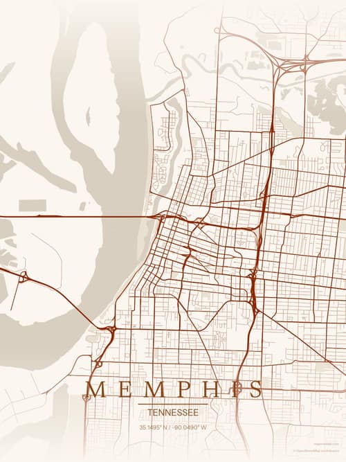 Memphis map art print in Autumn Embers — minimalist city map poster