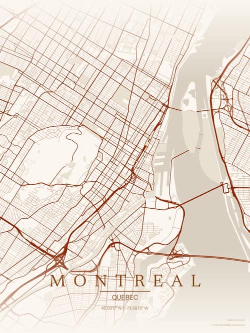 Montreal map art print in Autumn Embers — minimalist city map poster