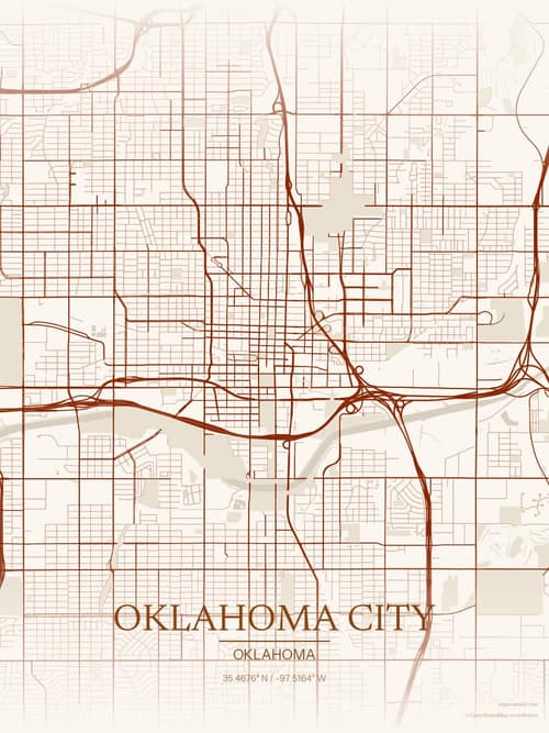 Oklahoma City map art print in Autumn Embers — minimalist city map poster