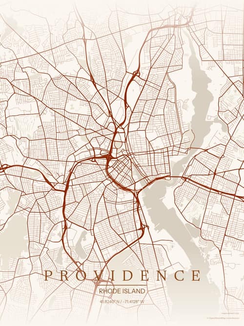 Providence map art print in Autumn Embers — minimalist city map poster