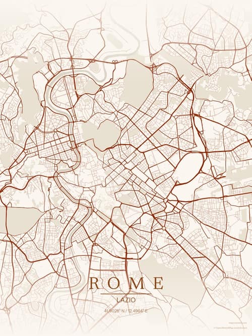 Rome map art print in Autumn Embers — minimalist city map poster