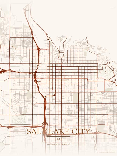 Salt Lake City map art print in Autumn Embers — minimalist city map poster
