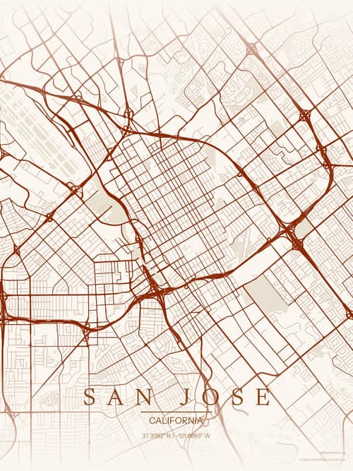 San Jose map art print in Autumn Embers — minimalist city map poster