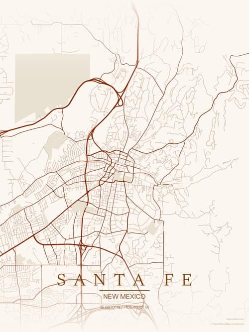 Santa Fe map art print in Autumn Embers — minimalist city map poster
