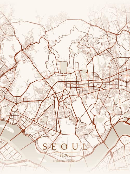 Seoul map art print in Autumn Embers — minimalist city map poster
