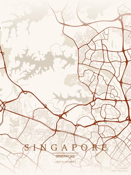 Singapore map art print in Autumn Embers — minimalist city map poster
