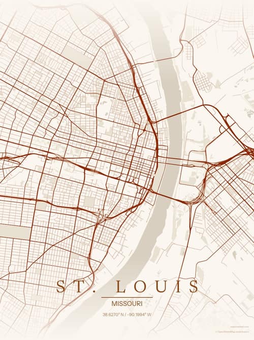 St. Louis map art print in Autumn Embers — minimalist city map poster