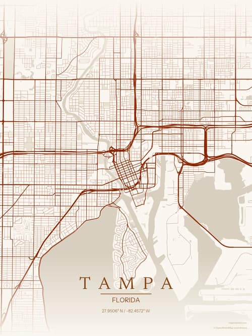 Tampa map art print in Autumn Embers — minimalist city map poster