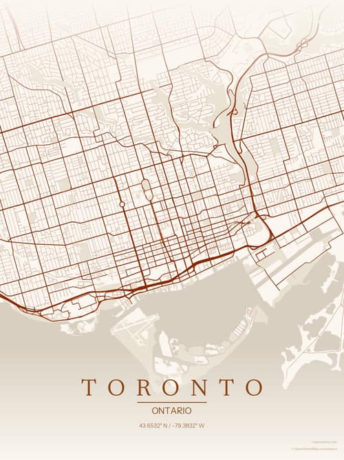 Toronto map art print in Autumn Embers — minimalist city map poster
