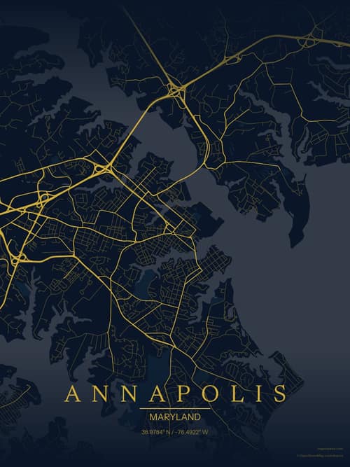 Annapolis map art print in Brass Astrolabe — minimalist city map poster