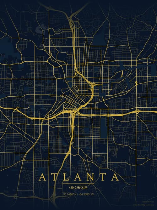 Atlanta map art print in Brass Astrolabe — minimalist city map poster