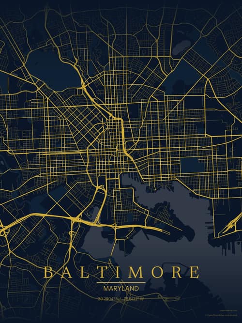 Baltimore map art print in Brass Astrolabe — minimalist city map poster
