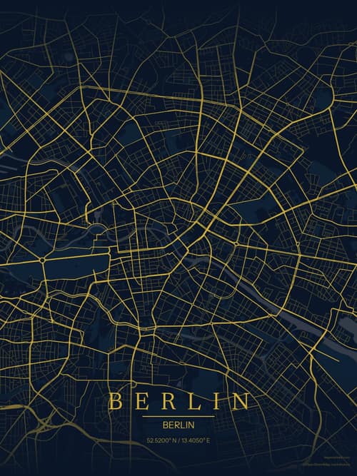Berlin map art print in Brass Astrolabe — minimalist city map poster