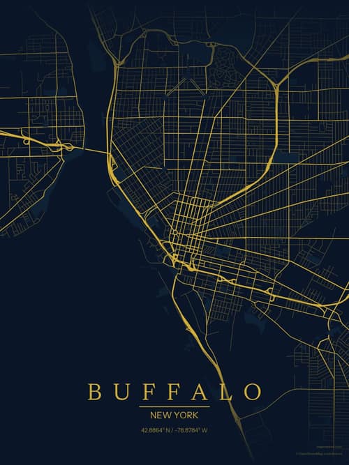Buffalo map art print in Brass Astrolabe — minimalist city map poster
