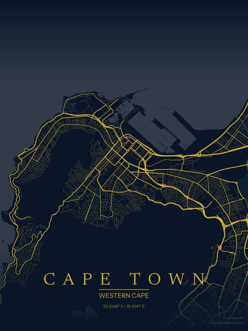 Cape Town map art print in Brass Astrolabe — minimalist city map poster