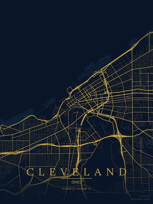 Cleveland map art print in Brass Astrolabe — minimalist city map poster