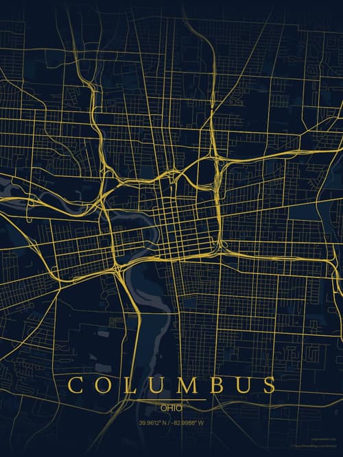 Columbus map art print in Brass Astrolabe — minimalist city map poster