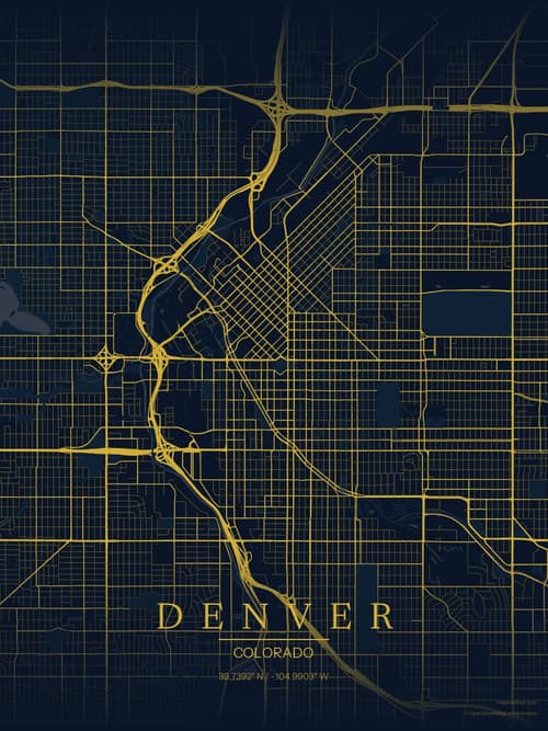 Denver map art print in Brass Astrolabe — minimalist city map poster