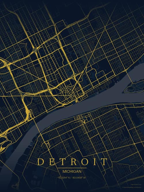 Detroit map art print in Brass Astrolabe — minimalist city map poster