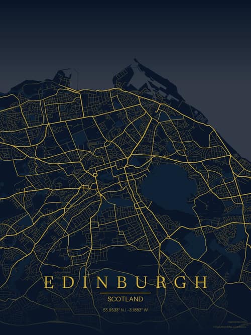 Edinburgh map art print in Brass Astrolabe — minimalist city map poster