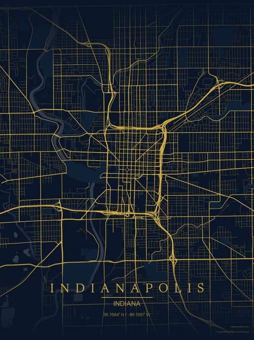 Indianapolis map art print in Brass Astrolabe — minimalist city map poster