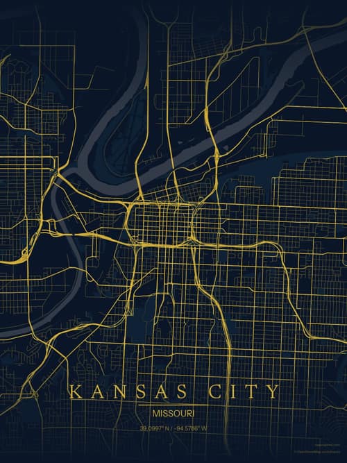 Kansas City map art print in Brass Astrolabe — minimalist city map poster