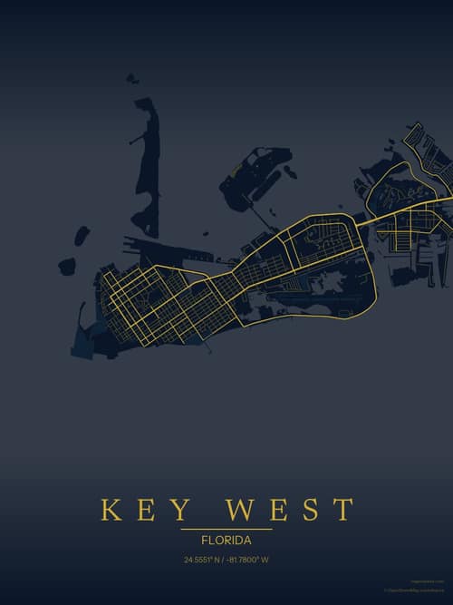 Key West map art print in Brass Astrolabe — minimalist city map poster