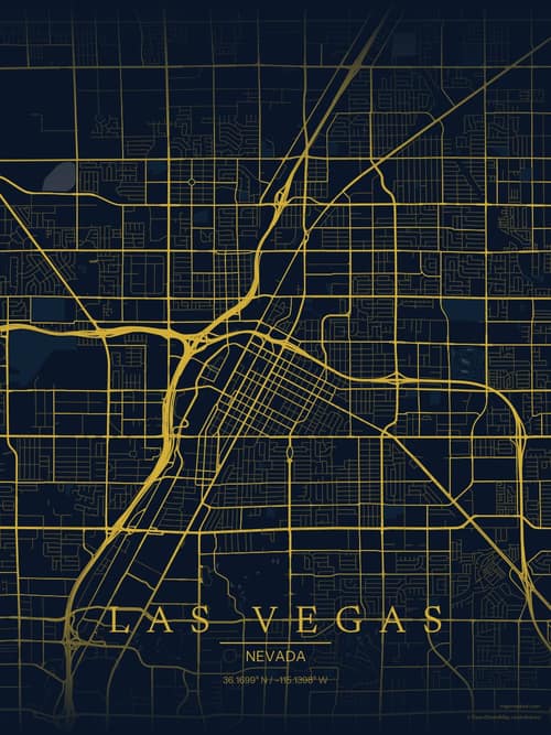 Las Vegas map art print in Brass Astrolabe — minimalist city map poster