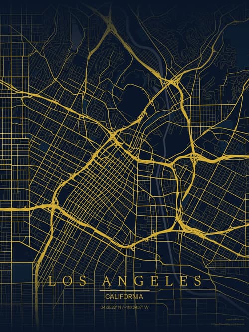 Los Angeles map art print in Brass Astrolabe — minimalist city map poster