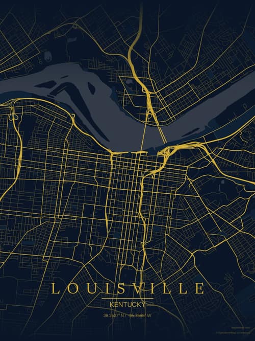 Louisville map art print in Brass Astrolabe — minimalist city map poster
