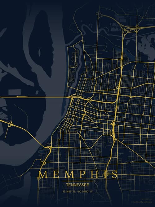 Memphis map art print in Brass Astrolabe — minimalist city map poster