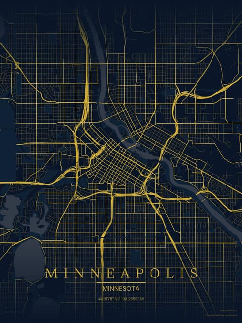 Minneapolis map art print in Brass Astrolabe — minimalist city map poster