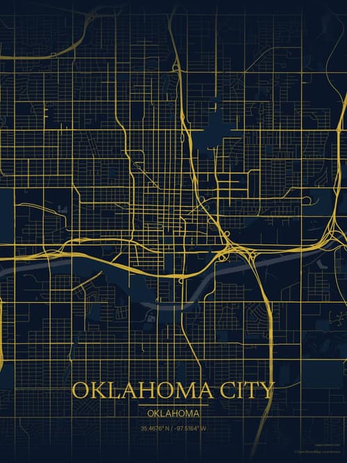 Oklahoma City map art print in Brass Astrolabe — minimalist city map poster