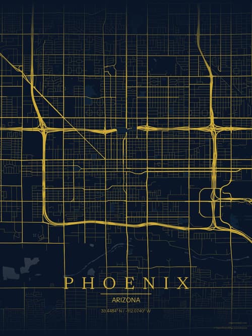 Phoenix map art print in Brass Astrolabe — minimalist city map poster