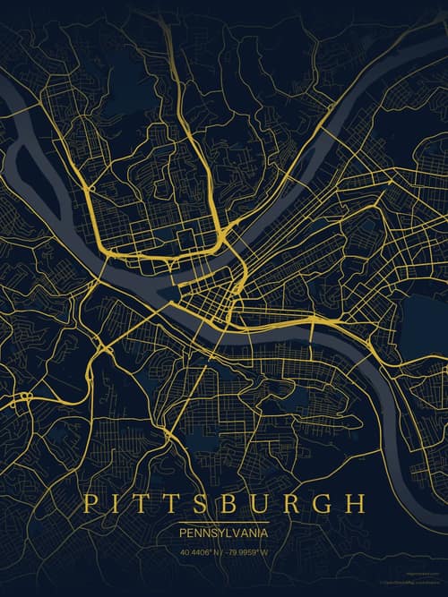 Pittsburgh map art print in Brass Astrolabe — minimalist city map poster