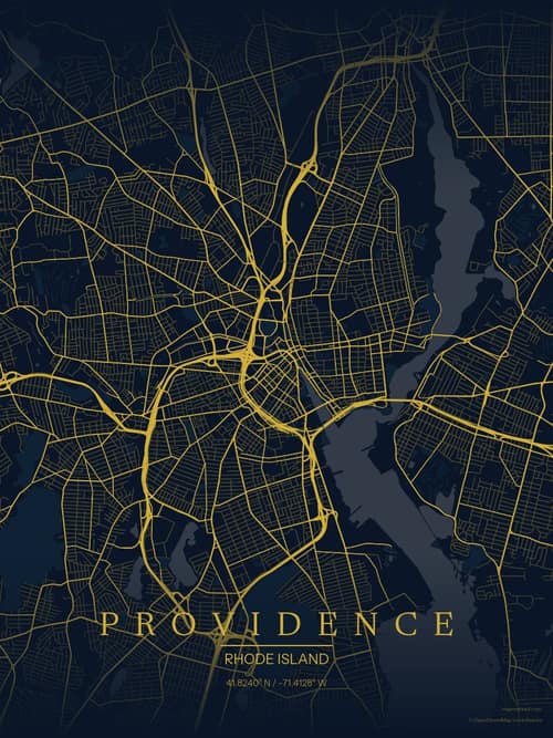 Providence map art print in Brass Astrolabe — minimalist city map poster